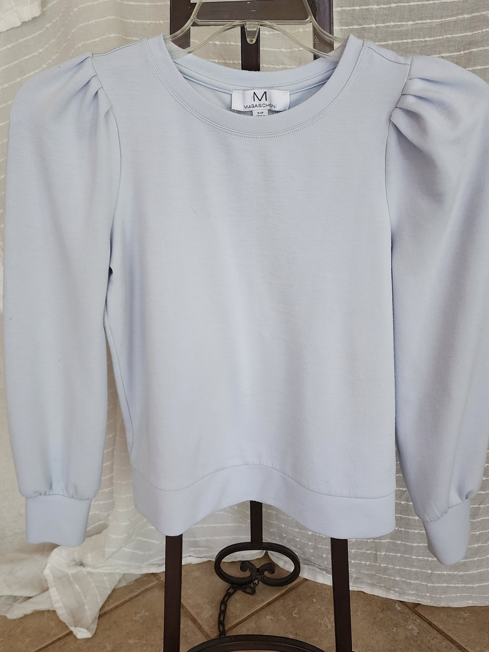 Magaschoni Puff Sleeve Long Sleeve Sweater Modal Sweatshirt in Soft Baby Blue